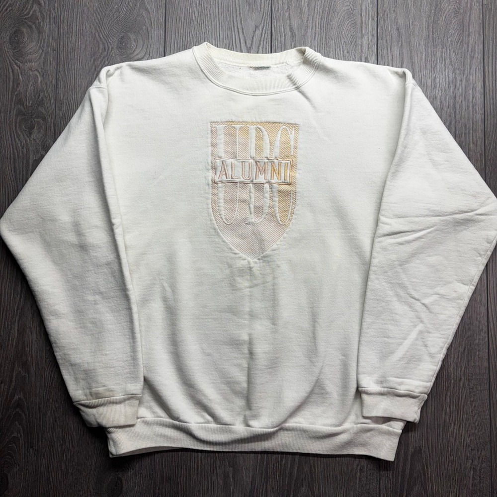Vintage UDA Alumni Embroidered Crewneck Sweatshirt Mens XL Cream Off-White 90s